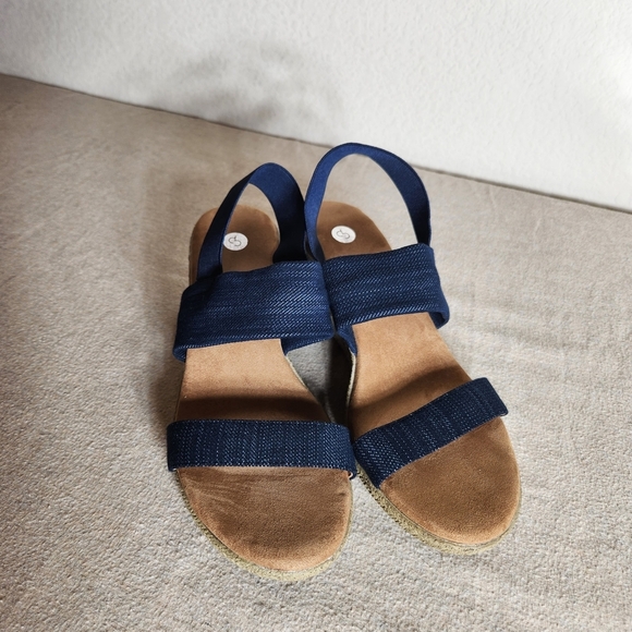 no brand Shoes - Navy Blue Womens 8 1/2 Espadrille Sandals Denim Look Suede Sole